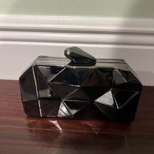 Geometric Black Metal Clutch